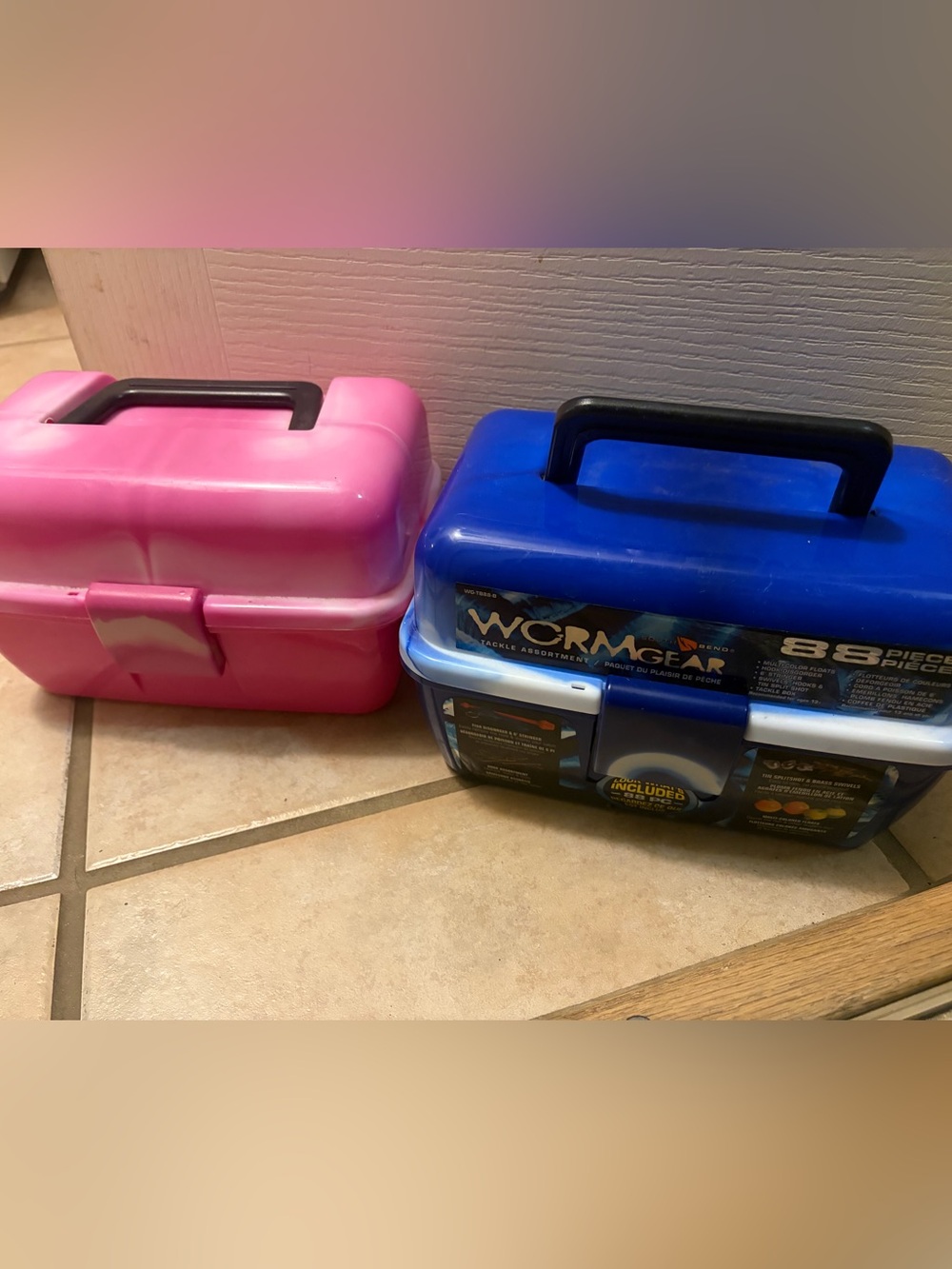 Youth boy girl pink blue Blue Tackle Box - Portable Fishing Storage